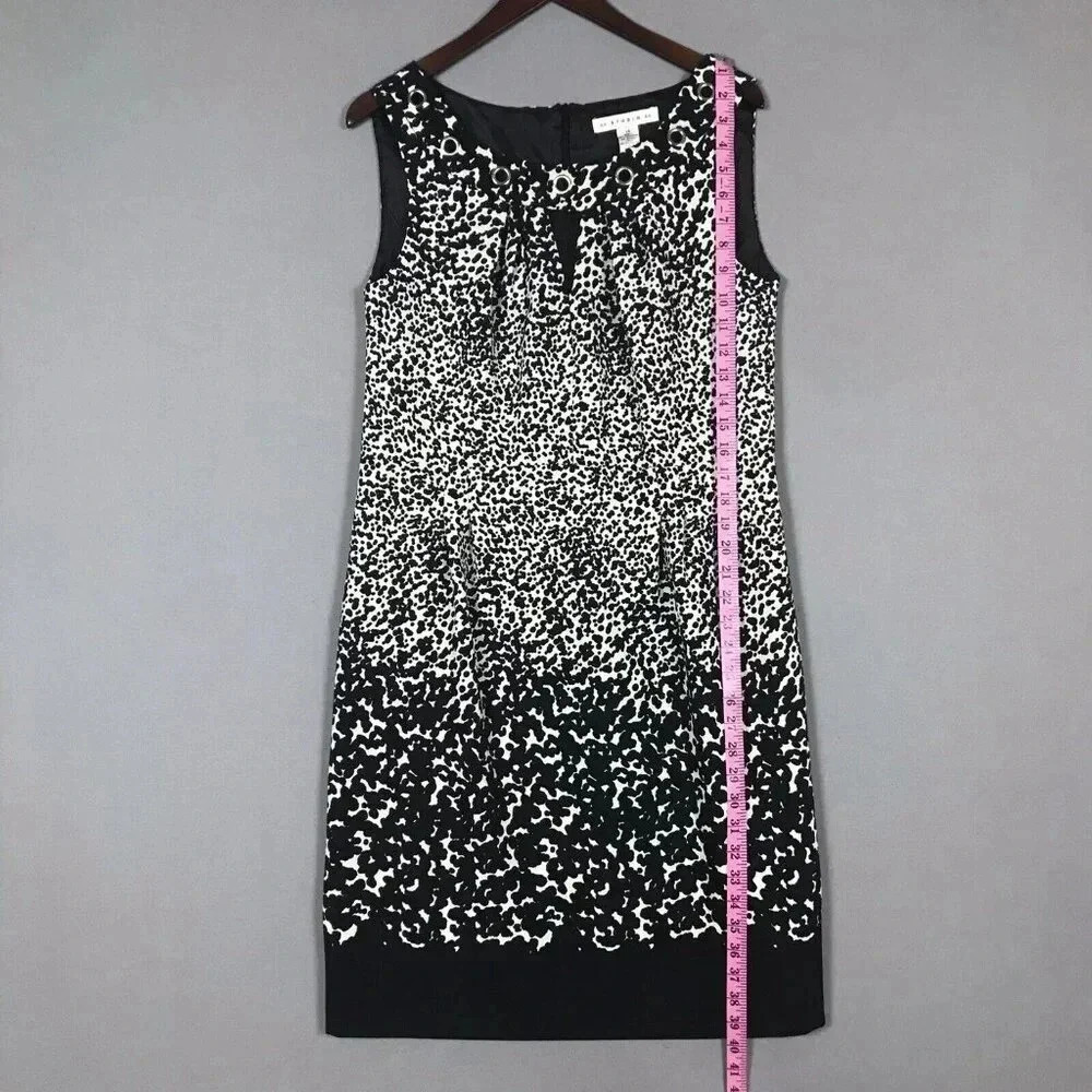 Black White Sleeveless Sheath Dress Size 14 Pleated Animal Print AA Studio Artsy - Picture 12 of 16